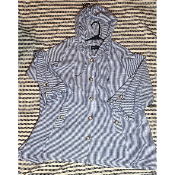 AND Jackets & Blazers - Jones and CO Womans Striped White and BluenUtility Jacket in 3x
